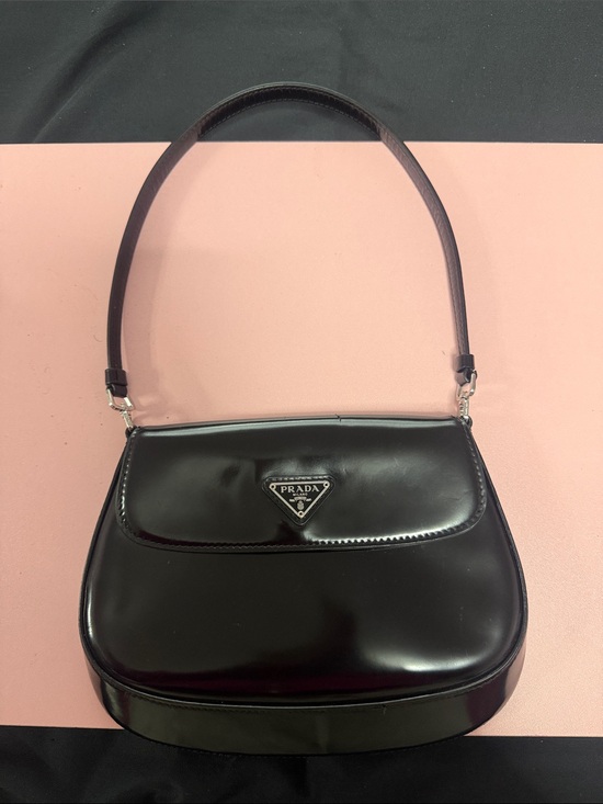 Prada Handbags - Prada Black Patent Leather Shoulder Bag with Triangular Logo